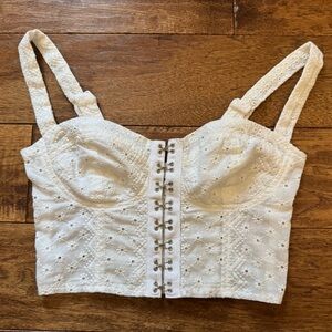 superdown White Eyelet Crop Top